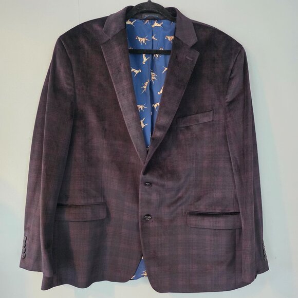 Men's Ralph Lauren Plaid Blazer Sport Coat. Burgundy and Black. 48R. Like New. - Picture 1 of 7